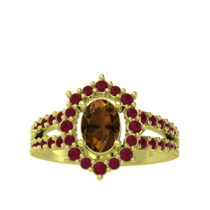 Lobelia Yüzük - Dumanlı kuvars ve kök yakut 8 ayar altın yüzük #1f9l1ai