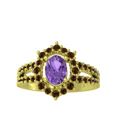 Lobelia Yüzük - Ametist ve dumanlı kuvars 8 ayar altın yüzük #1feut4o