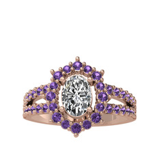 Lobelia Yüzük - Swarovski ve ametist 925 ayar rose altın kaplama gümüş yüzük #1ffnb8h
