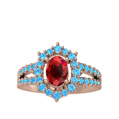 Garnet ve akuamarin 14 ayar rose altın yüzük