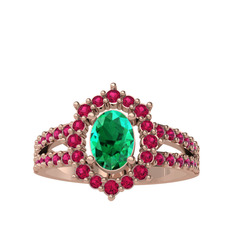 Yeşil kuvars ve rodolit garnet 14 ayar rose altın yüzük