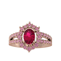 Rodolit garnet ve pembe kuvars 18 ayar rose altın yüzük