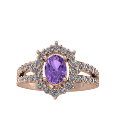 Lobelia Yüzük - Ametist ve pırlanta 925 ayar rose altın kaplama gümüş yüzük (0.8 karat) #1gebcf5