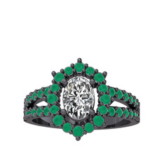 Lobelia Yüzük - Swarovski ve kök zümrüt 925 ayar siyah rodyum kaplama gümüş yüzük #1gn48w1