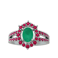Kök zümrüt ve rodolit garnet 925 ayar gümüş yüzük