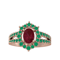Lobelia Yüzük - Kök yakut ve kök zümrüt 925 ayar rose altın kaplama gümüş yüzük #1goas4f