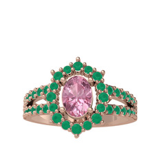Lobelia Yüzük - Pembe kuvars ve kök zümrüt 14 ayar rose altın yüzük #1htnt4a