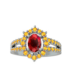Garnet ve sitrin 925 ayar gümüş yüzük