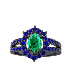 Lobelia Yüzük - Yeşil kuvars ve lab safir 925 ayar siyah rodyum kaplama gümüş yüzük #1hwuaht