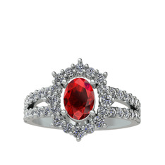 Lobelia Yüzük - Garnet ve pırlanta 925 ayar gümüş yüzük (0.8 karat) #1imb099