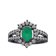 Lobelia Yüzük - Kök zümrüt ve swarovski 925 ayar siyah rodyum kaplama gümüş yüzük #1j3pyci