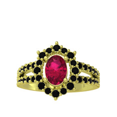 Rodolit garnet ve siyah zirkon 925 ayar altın kaplama gümüş yüzük
