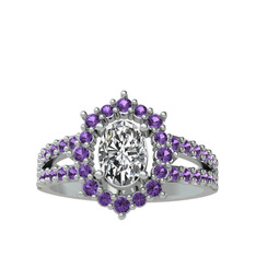 Swarovski ve ametist 8 ayar beyaz altın yüzük
