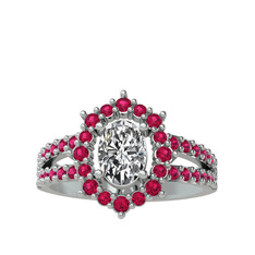 Lobelia Yüzük - Beyaz zirkon ve rodolit garnet 18 ayar beyaz altın yüzük #1k0zulh