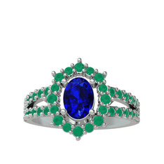 Lab safir ve kök zümrüt 14 ayar beyaz altın yüzük