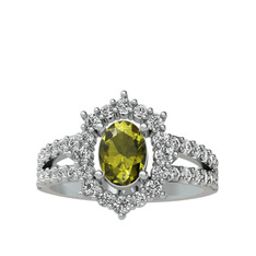 Peridot ve swarovski 18 ayar beyaz altın yüzük