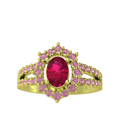 Lobelia Yüzük - Rodolit garnet ve pembe kuvars 14 ayar altın yüzük #1kbzlq4