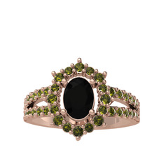 Lobelia Yüzük - Siyah zirkon ve peridot 14 ayar rose altın yüzük #1khu2zt