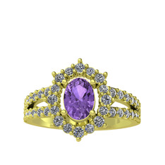 Lobelia Yüzük - Ametist ve pırlanta 925 ayar altın kaplama gümüş yüzük (0.8 karat) #1kketkn