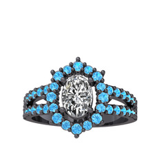 Lobelia Yüzük - Swarovski ve akuamarin 925 ayar siyah rodyum kaplama gümüş yüzük #1kx63xq