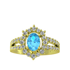 Lobelia Yüzük - Akuamarin ve beyaz zirkon 8 ayar altın yüzük #1l4fdt1
