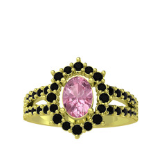 Lobelia Yüzük - Pembe kuvars ve siyah zirkon 18 ayar altın yüzük #1m96gfe