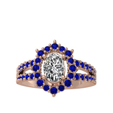 Swarovski ve lab safir 18 ayar rose altın yüzük