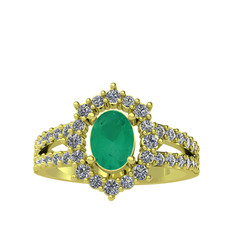 Kök zümrüt ve pırlanta 14 ayar altın yüzük (0.8 karat)