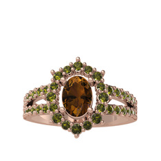 Lobelia Yüzük - Dumanlı kuvars ve peridot 8 ayar rose altın yüzük #1n3lju6