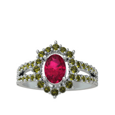 Lobelia Yüzük - Rodolit garnet ve peridot 14 ayar beyaz altın yüzük #1nrn42