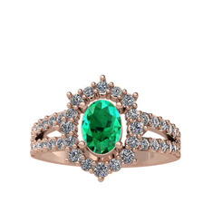 Lobelia Yüzük - Yeşil kuvars ve pırlanta 925 ayar rose altın kaplama gümüş yüzük (0.8 karat) #1nvy9o8