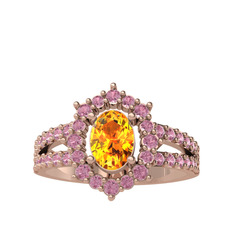 Lobelia Yüzük - Sitrin ve pembe kuvars 18 ayar rose altın yüzük #1o1p9nb