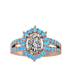 Lobelia Yüzük - Beyaz zirkon ve akuamarin 14 ayar rose altın yüzük #1olusv0