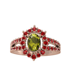 Peridot ve garnet 925 ayar rose altın kaplama gümüş yüzük