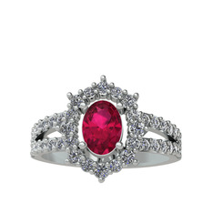 Rodolit garnet ve pırlanta 18 ayar beyaz altın yüzük (0.8 karat)