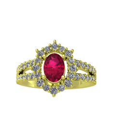 Rodolit garnet ve pırlanta 14 ayar altın yüzük (0.8 karat)