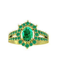 Lobelia Yüzük - Yeşil kuvars ve kök zümrüt 14 ayar altın yüzük #1phaksb