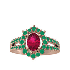 Rodolit garnet ve kök zümrüt 8 ayar rose altın yüzük