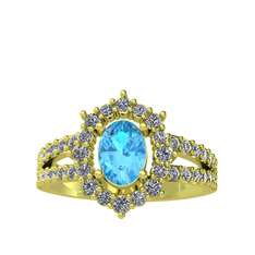 Lobelia Yüzük - Akuamarin ve pırlanta 14 ayar altın yüzük (0.8 karat) #1qf0jpp