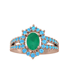 Lobelia Yüzük - Kök zümrüt ve akuamarin 18 ayar rose altın yüzük #1qfk1n7