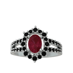 Lobelia Yüzük - Kök yakut ve siyah zirkon 18 ayar beyaz altın yüzük #1qv51ug