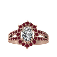 Swarovski ve kök yakut 14 ayar rose altın yüzük