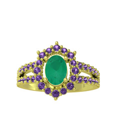 Kök zümrüt ve ametist 18 ayar altın yüzük