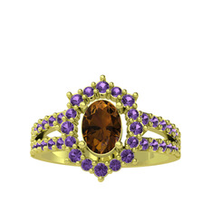 Lobelia Yüzük - Dumanlı kuvars ve ametist 14 ayar altın yüzük #1rnwlot