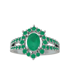 Lobelia Yüzük - Kök zümrüt 18 ayar beyaz altın yüzük #1rze46i