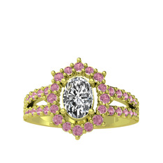 Lobelia Yüzük - Swarovski ve pembe kuvars 8 ayar altın yüzük #1sg1jl1