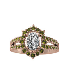 Beyaz zirkon ve peridot 8 ayar rose altın yüzük