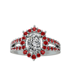 Lobelia Yüzük - Beyaz zirkon ve garnet 18 ayar beyaz altın yüzük #1t89v13