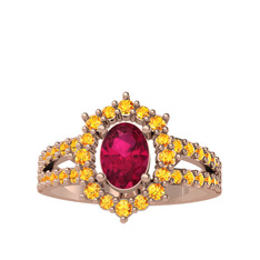 Lobelia Yüzük - Rodolit garnet ve sitrin 8 ayar rose altın yüzük #1tqd7za