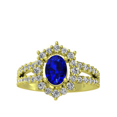 Lobelia Yüzük - Lab safir ve swarovski 8 ayar altın yüzük #1tssasr